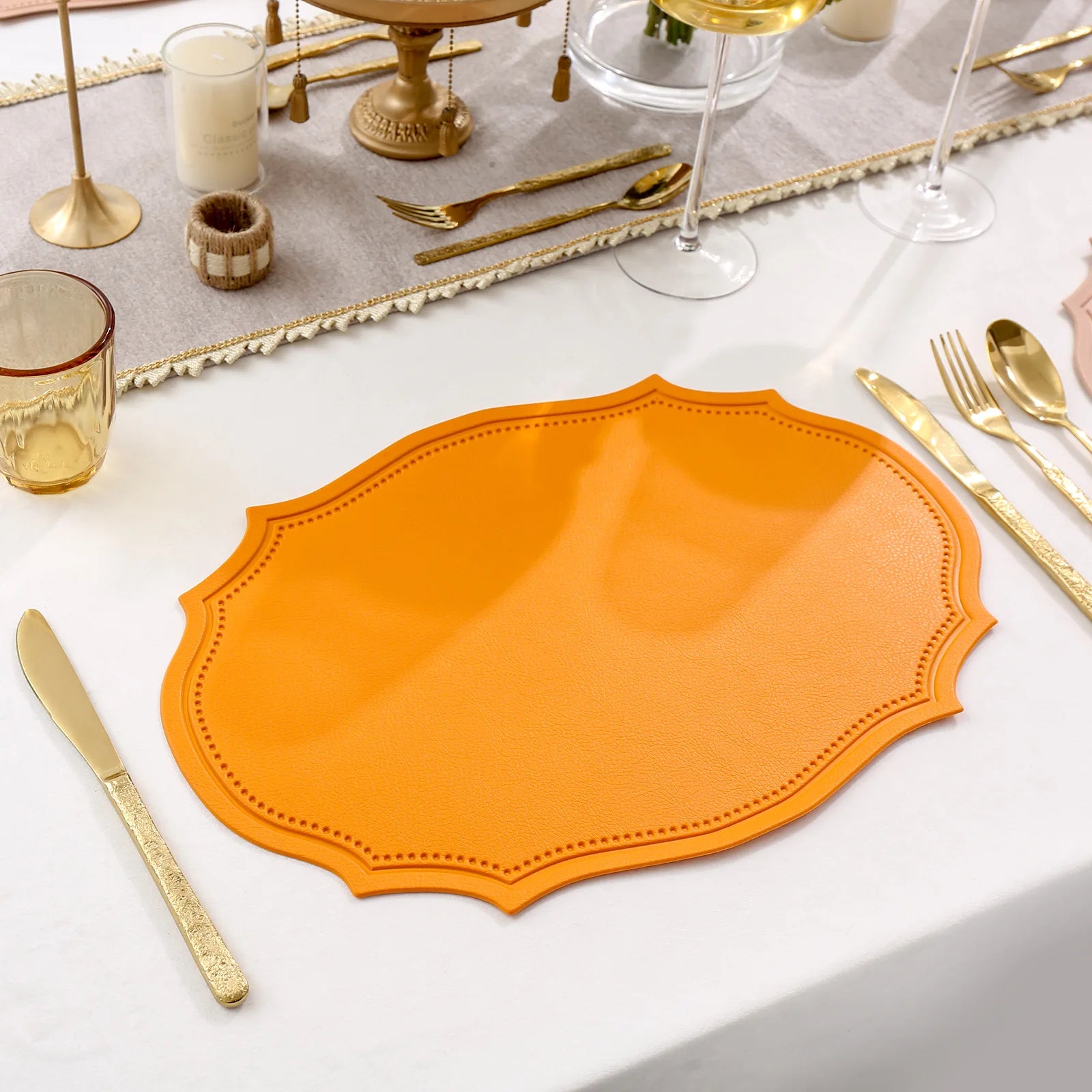 Ychon Solid Color Leather Placemats Retro Table Mats Creative Insulation Waterproof and Oil-proof Placemats