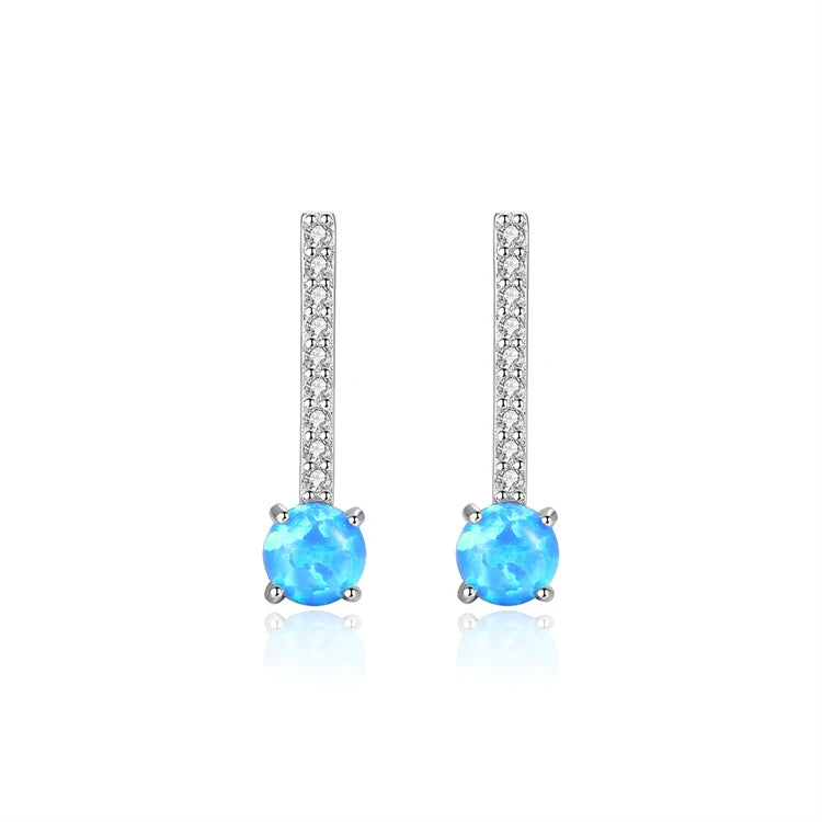 Fine Jewelry 925 Sterling Silver Round Natural Opal Zircons Stud Earrings For Women Girls