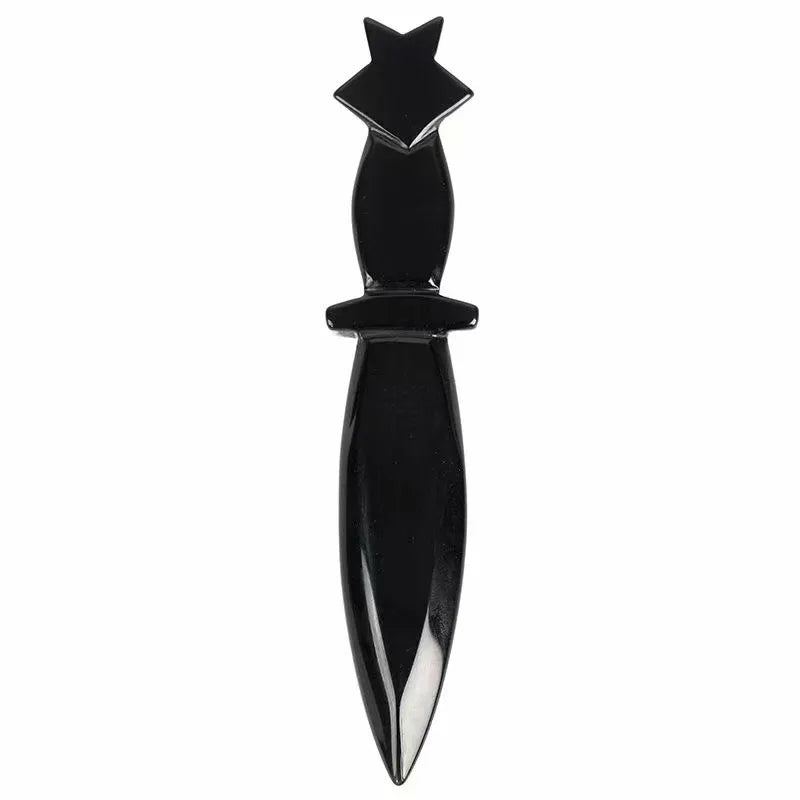 Wholesale Natural Crystal Carving Folk Crafts Healing Black Obsidian Crystal Knife for Gift