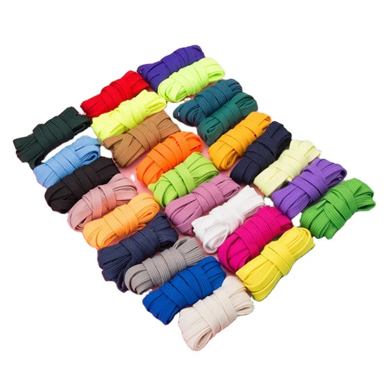 Wholesale Custom Colors Fashion Shoe Laces in Stock 8 mm Wide Polyester Flat Shoelaces