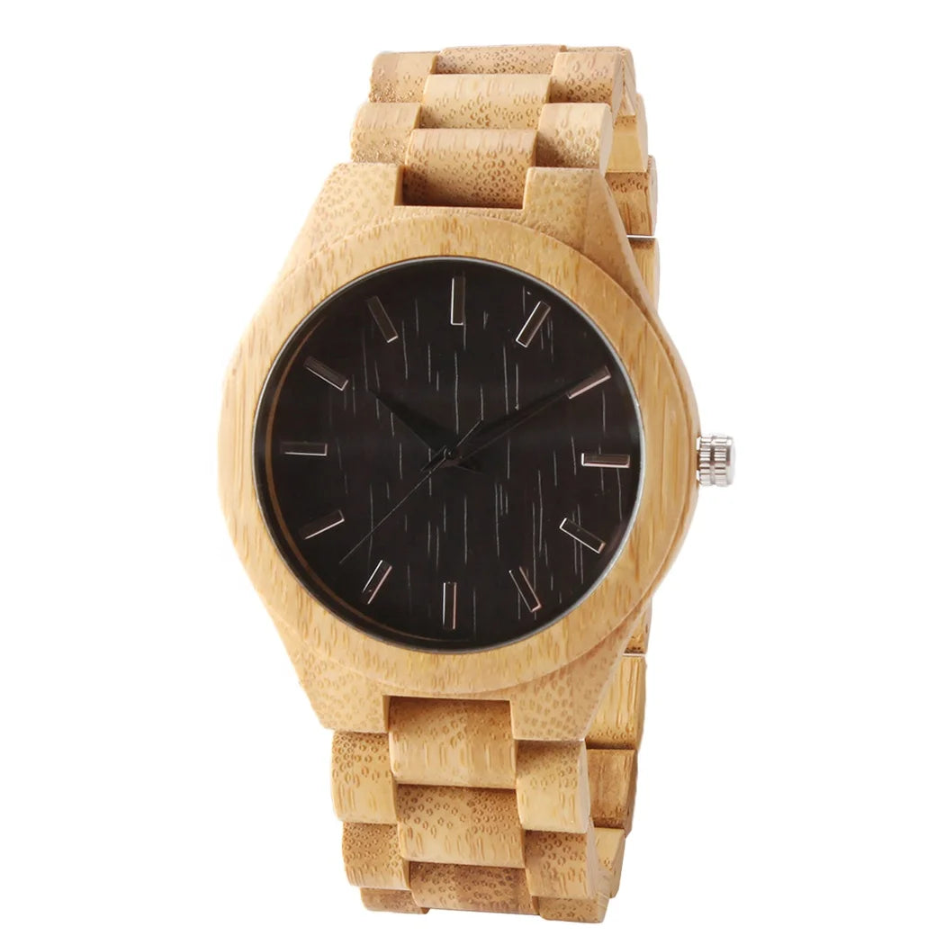 TJW Men's Handmade Natural Bamboo Watch with Quartz Movement and Pointer Dial Display Fashionable and Eco-Friendly