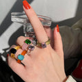 2021 New Cute Multi-color Transparent Resin Acrylic Rhinestone Geometric Square Round Rings for Girl Jewelry Travel Gifts
