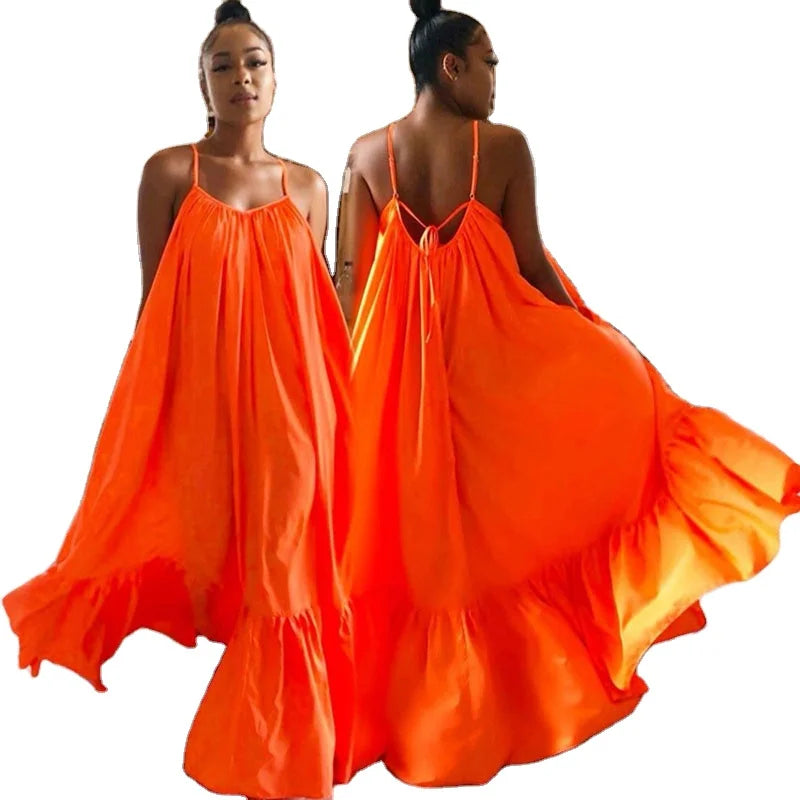 2023 Hot Selling 25 Colors Summer Plus Size 5XL Women Casual Suspenders Sleeveless Loose Maxi Dress