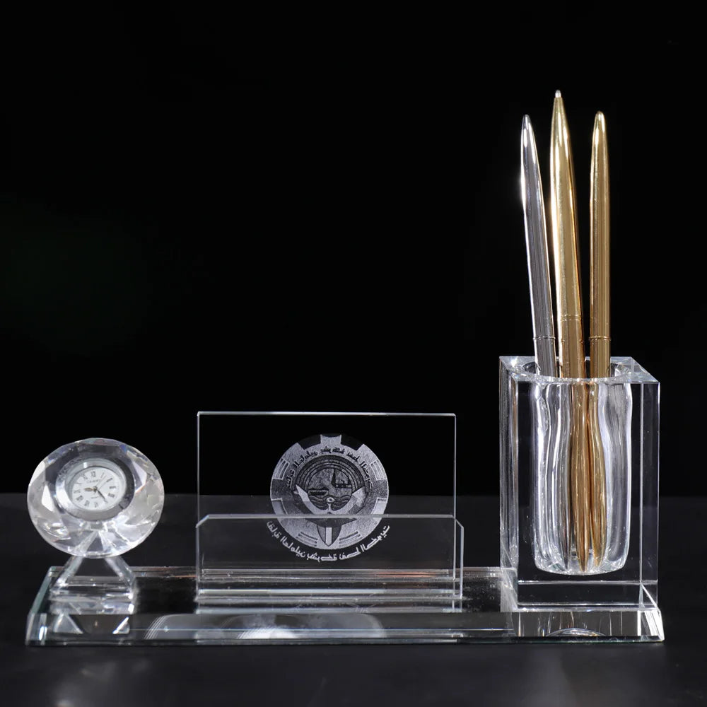 Multi-functional Three in One K9 Crystal Electronic Clock Pen Holder with Office Business Gifts MH-B0376