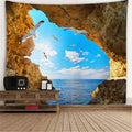 Customized Large Landscape Home Decoration Window Scene Mural Printing Polyester Tapestry Background Wall Cloth Tree Hole Stove