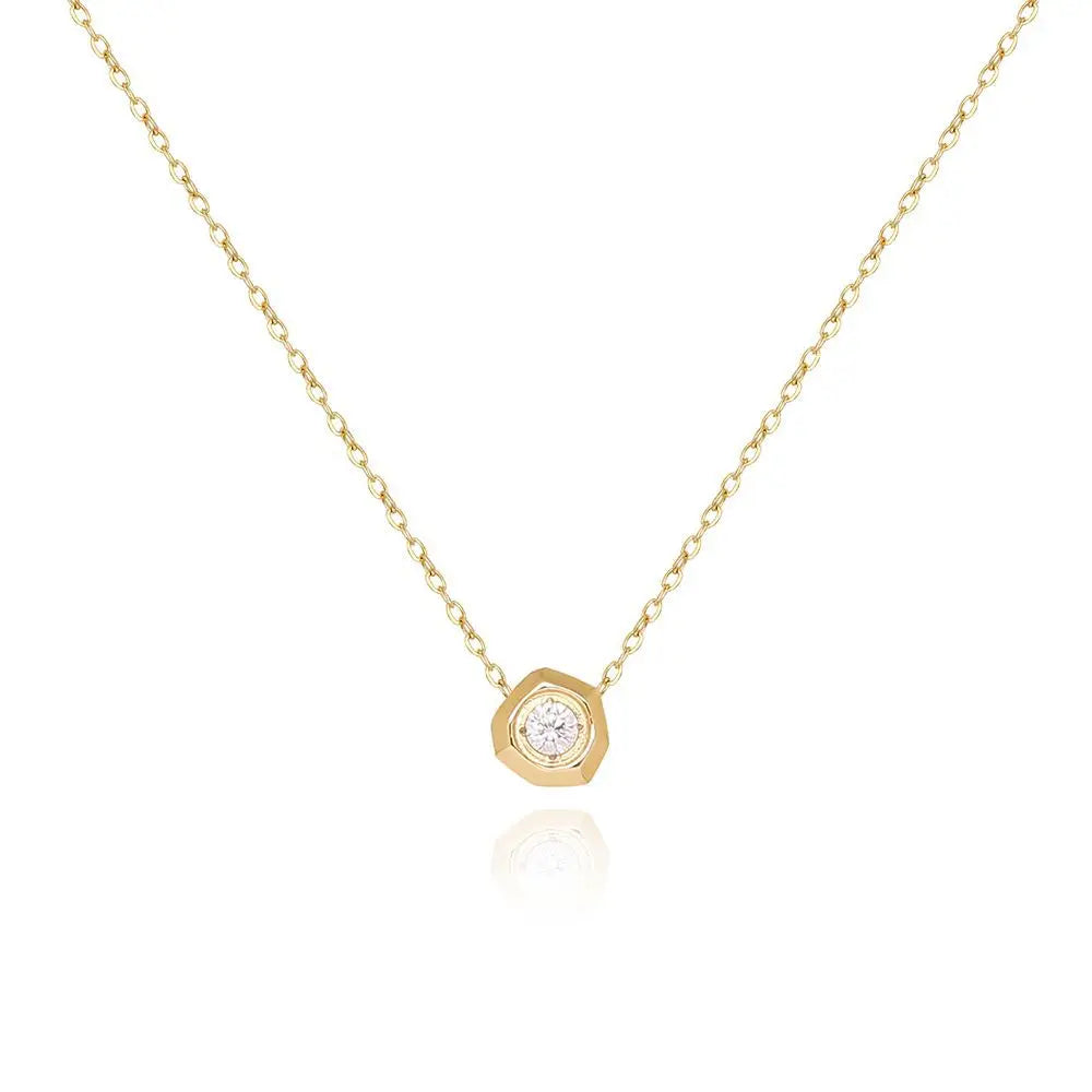 Joolim Jewelry 18K Gold Plated Waterproof Tarnish Free Geometric Zirconia Pendant Dainty Chain Stainless Steel Necklace