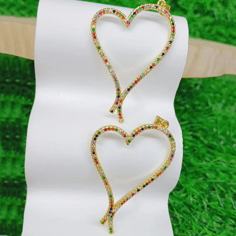 CZ8794 Big Large 18k Gold Plated Cubic Zirconia CZ Zircon Open Heart Charm Pendant for DIY Jewelry Making