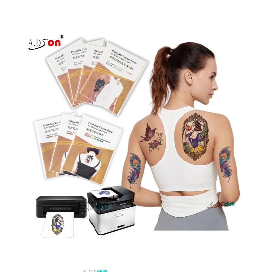 A.DSon Printable Temporary Waterslide Tattoo Paper Pack-Clear Color Multi-Size Water Transfer Decal Sheets for DIY Tattoos