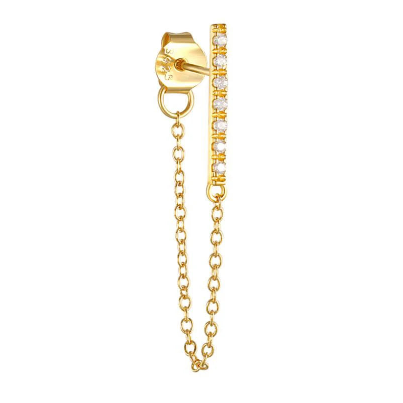 Chic Fine Jewelry Sterling Silver Dainty CZ Bar Dangling Chain Stud Earrings Drop Link Diamond Bar Chain Earrings
