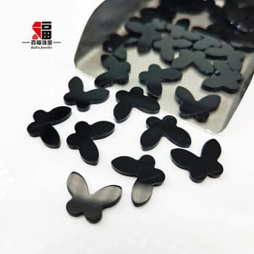Baifu Jewelry Wholesale Price Double Sides Flat Natural butterfly Black Agate