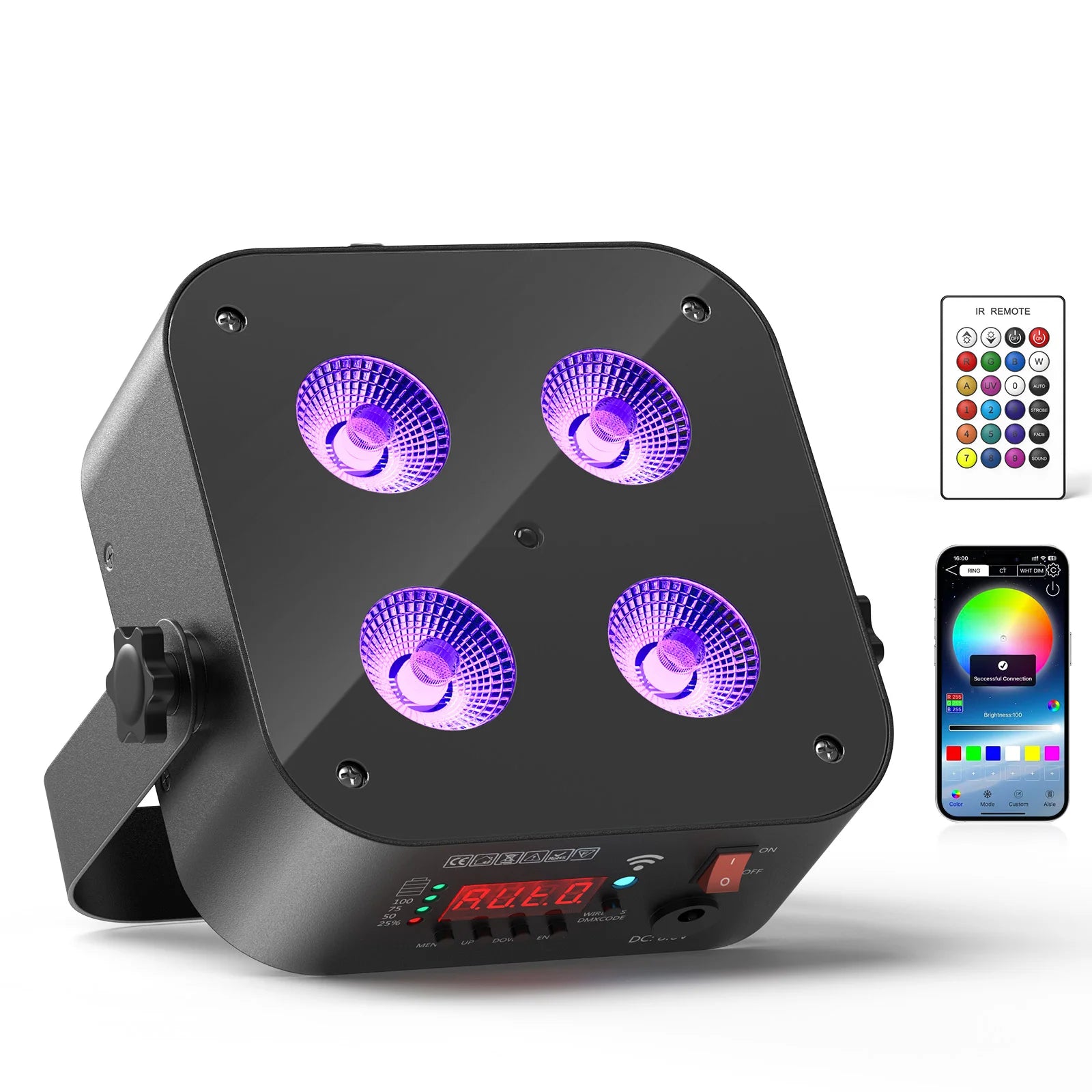 72W LED 6IN1 RGBWA+UV Battery Rechargeable Par Light Wireless Remote/APP/DMX512 Control for Event Wedding Church Stage Party
