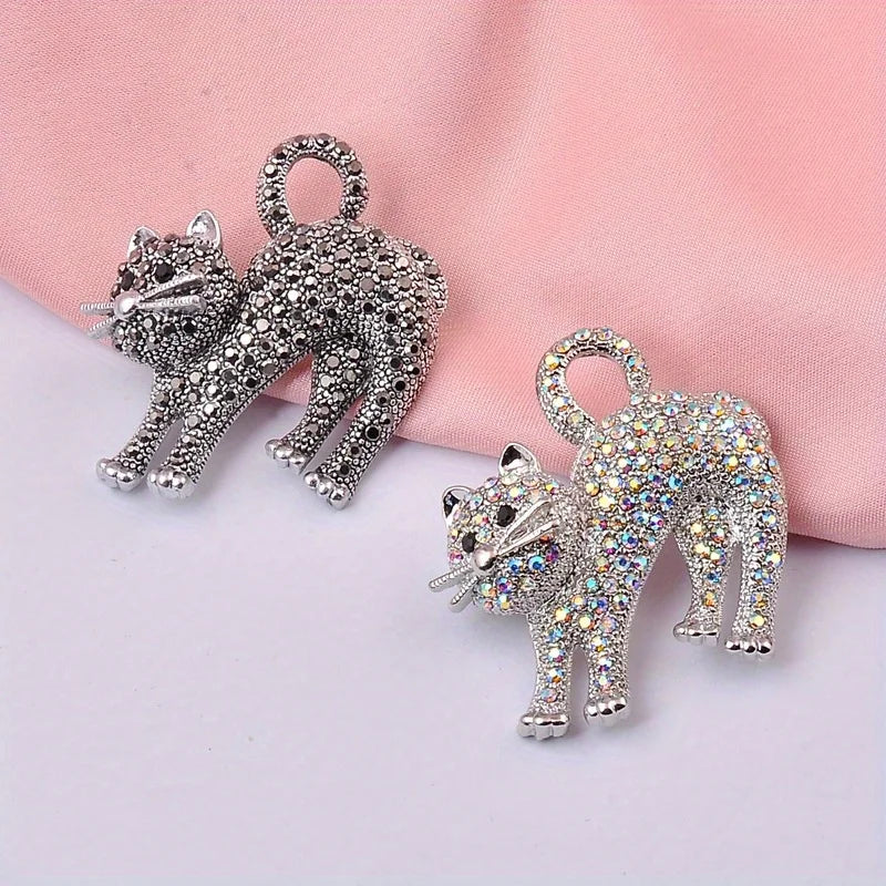 1pcs Luxury Creative Vintage Rhinestone Cat Brooches Women Small Animal Full Crystal Brooch Pins Party Casual Gifts for Women