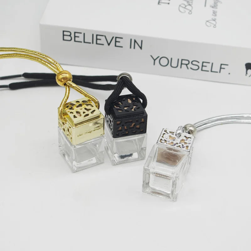 Cross Border Hanging Car Pendant Perfume Empty Bottle Square Car Fragrance Container 8Ml Car Perfume Diffuser With Special Lid