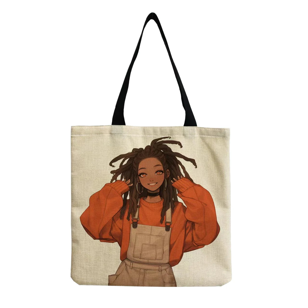 Wholesale New Fashion Black Girl Printed Lightweight Folding Handbag Travel Shopping Women's Bag
