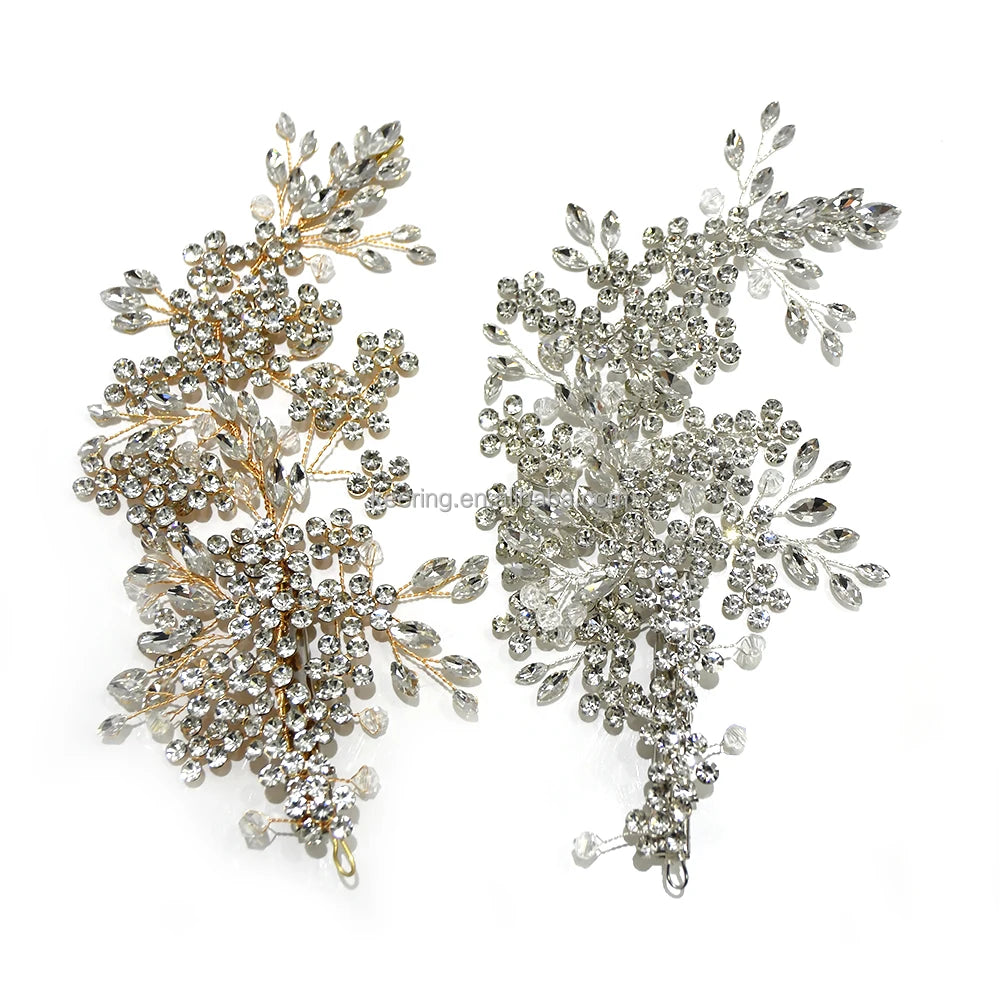 WHD-096 Fancy Headpieces Crystal Rhinestone Applique Hair Accessories Flower Bridal Patch for Dress Decoration MegaBDM
