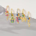 Fashion Jewelry 925 Sterling Silver Animal Colorful Zircon Turtle Elephant Snake Bird Heart lightning Gold Plated Hoop Earrings