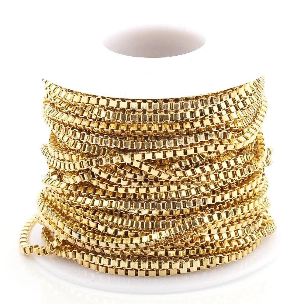 Anti-tarnish Stainless Steel 18k Gold PVD Plated Roll Chain Small Box Chain DIY Necklace Chain Selling in Meter