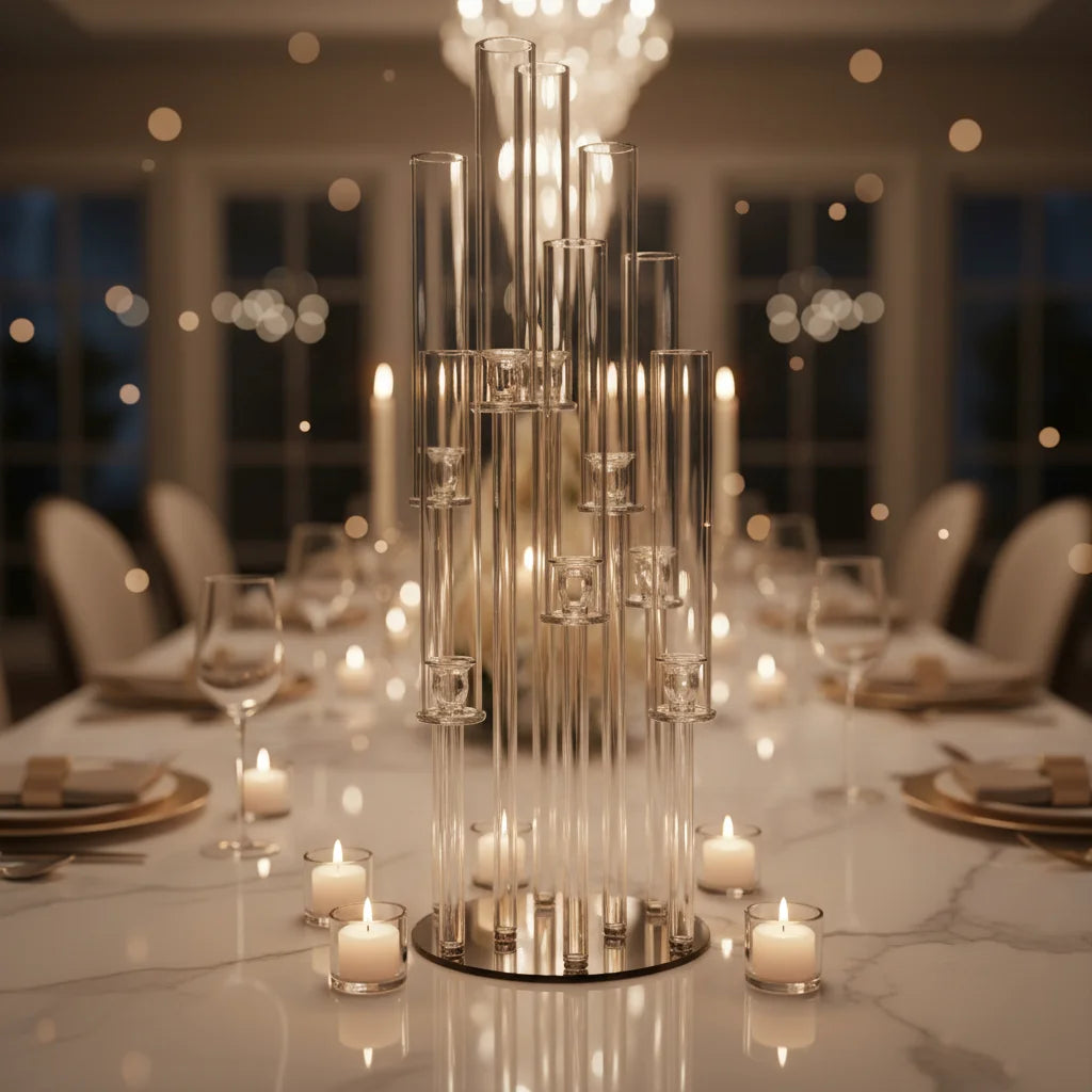 Detachable Candelabra 90cm Tall Crystal 8 Arms Handmade Europe Style Valentine's Day Wedding Candle Holder Candelabra
