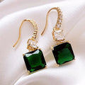 CAOSHI Elegant Women 18K Gold Plated Square Shaped Earring Delicate Emerald Drop Earrings for Women Ladies