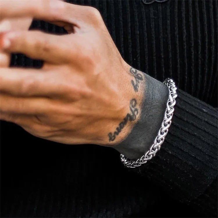 Mens Jewelry Hip Hop 3mm to 8mm Stainless Steel Keel Twist Bracelet Men