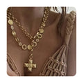Chunky Fashion Accessories Women Jewelry Non Tarnish Hypoallergenic Sweater Chain Stainless Steel Gold Cross Necklace for Women