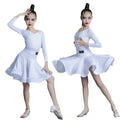 Children Latin Dance Dress Practice Professional Competition Performance Long-sleeved Teenager Latin Dress Set Cha-cha Skirt