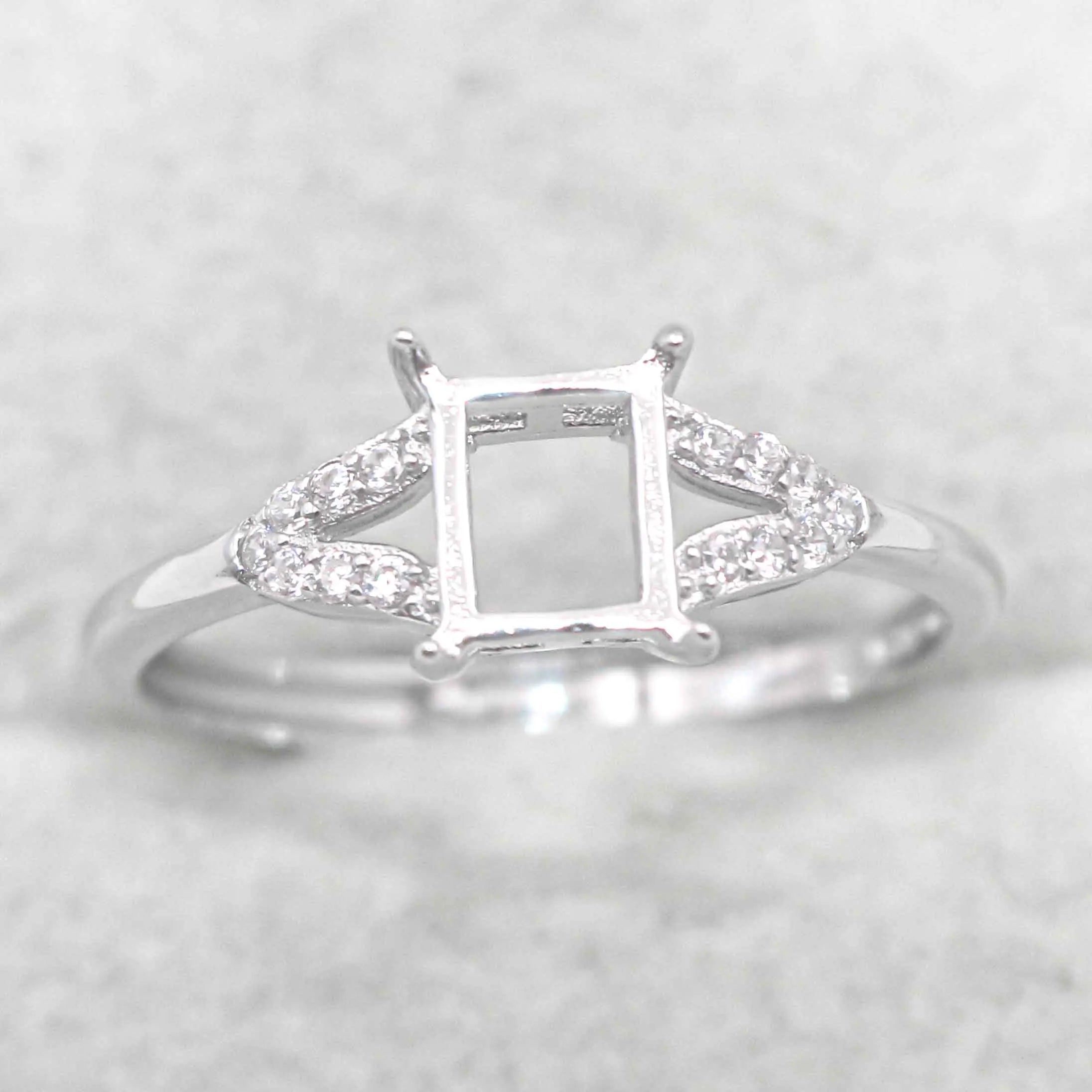 Sterling Silver 5*6mm Semi Mount Ring Square Shape Empty Frame Blank Claws Setting S925 Base Without Center Stone for Inlay DIY