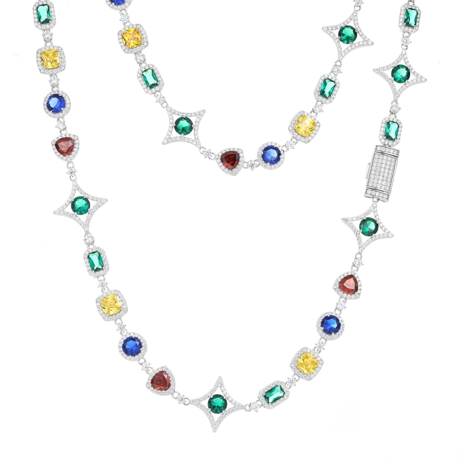 Pass Diamond Tester Luxury Colorful Moissanite 925 Sterling Silver Iced Out Link Chain Necklace Fashion Party Jewelry