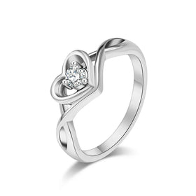 Fine Jewelry Women's Heart-shaped Finger Rings Hollowed Cubic Zircon Inlay Stainless Steel Wedding Bands Jewelry Gift