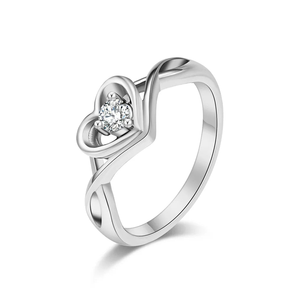 Fine Jewelry Women's Heart-shaped Finger Rings Hollowed Cubic Zircon Inlay Stainless Steel Wedding Bands Jewelry Gift