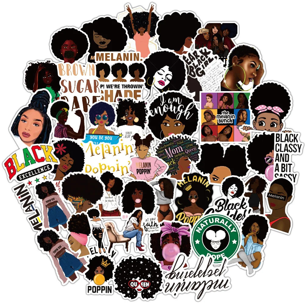 50Pcs Inspirational Girl Black Melanin Poppin Graffiti Stickers for Girl Laptop Phone Notebook Custom Motivational Label