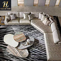 Italian Light Luxury Modern Leather Cloth Villa High End Leopard Print Sofa on the Corner Copper Designer Sofa Corner Sofa Bed
