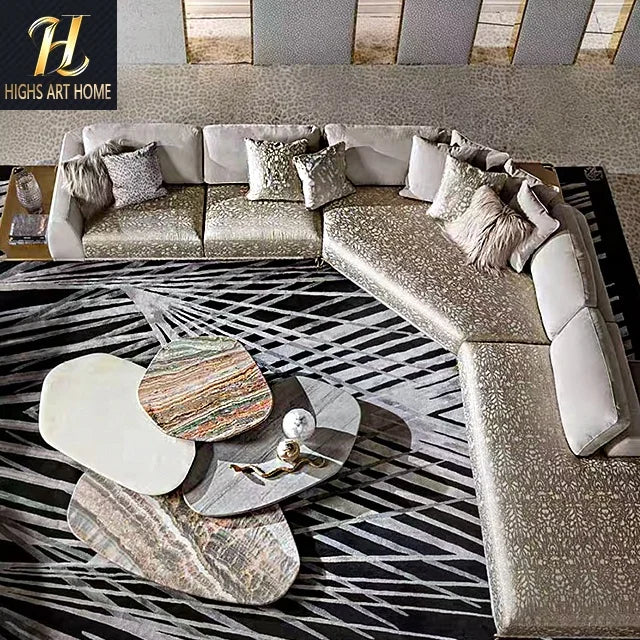 Italian Light Luxury Modern Leather Cloth Villa High End Leopard Print Sofa on the Corner Copper Designer Sofa Corner Sofa Bed