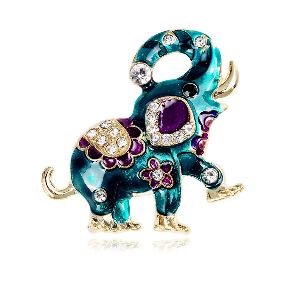 Ethnic Blue Enamel Animal Elephant Brooch Lapel Pin Women's Rhinestone Elephant Brooch Jewelry