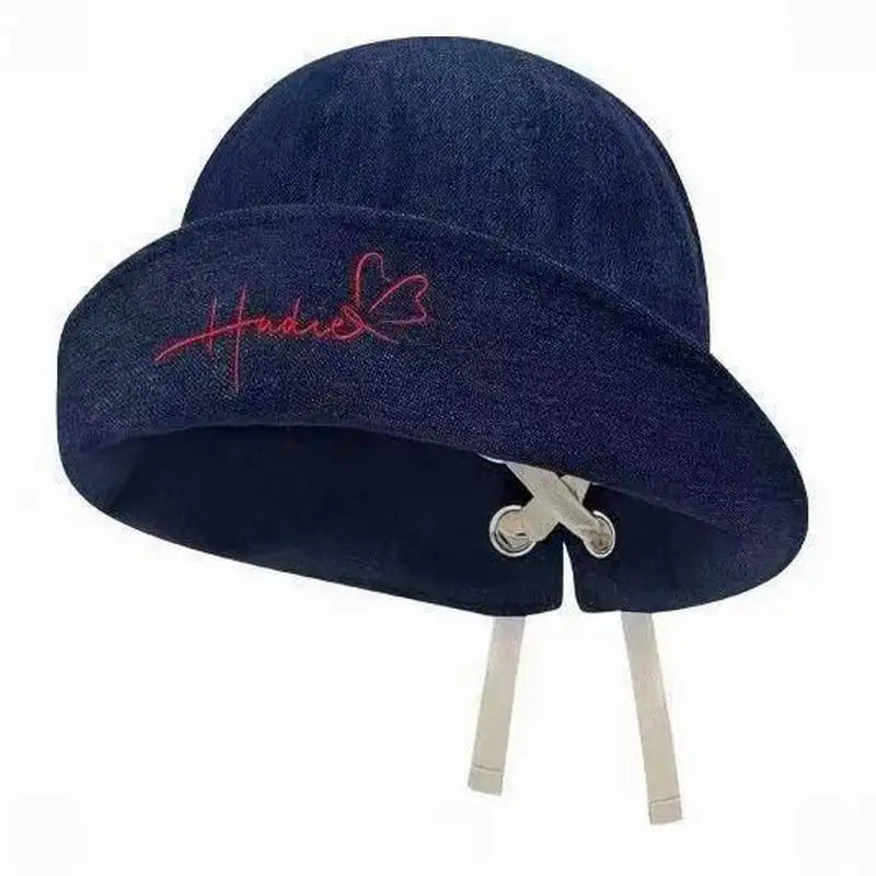 Custom logo Retro Embroidered Upturned Ribbon Denim Fisherman Hat Wide Brim Sun Beach Hats Summer Adjustable Bucket Hat