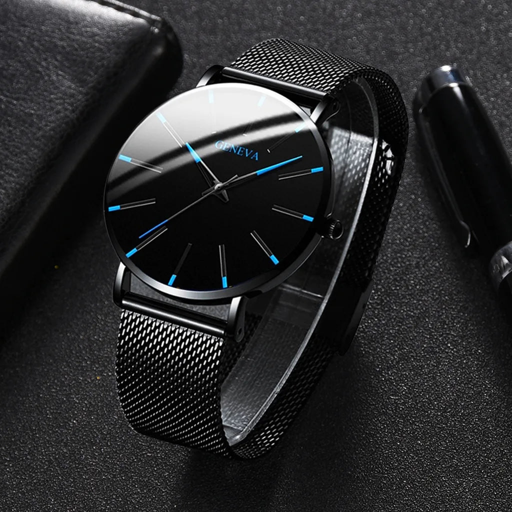 Wholesale Factory Supplies Custom Brand GENEVA Luxury  Fashion  Quartz Stainless Steel Wrist Watches for Men 2021