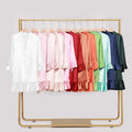 Short Bridal Satin Robe Silk Morning Party Women Sleepwear Ruffle Wedding Bride Bath Custom Bridesmaid Back Writing Solid Robe