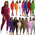Two Piece Solid Color Women's Clothing Long Sleeve Crew Neck T Shirt Tight Fitting Trousers Pants Simple Style Tracksuit Outfit