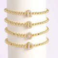 Personalized 18k Gold Plated Zirconia Copper Beaded Bracelet 3D Bubble Initial Letter Bracelet for Christmas Gift