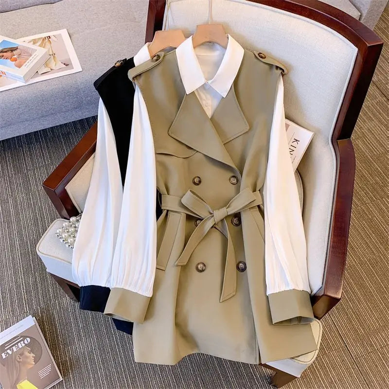 Wholesale 2026 New Autumn High Grade Fashion Casual Work Wear Windbreaker Vest Shirt Two Piece Women's Set