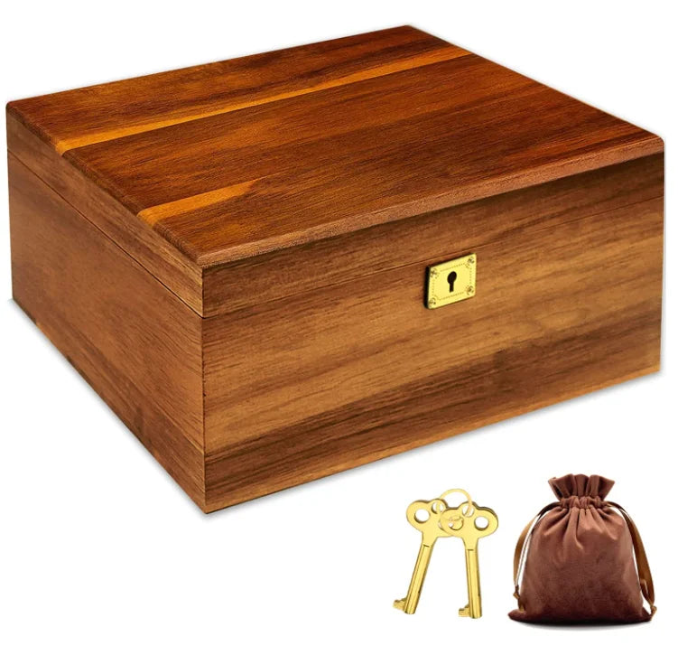 Vintage Style Wooden Storage Box Acacia Wood Storage Box Hinged Lid and Lock Key Wooden Box With Lid