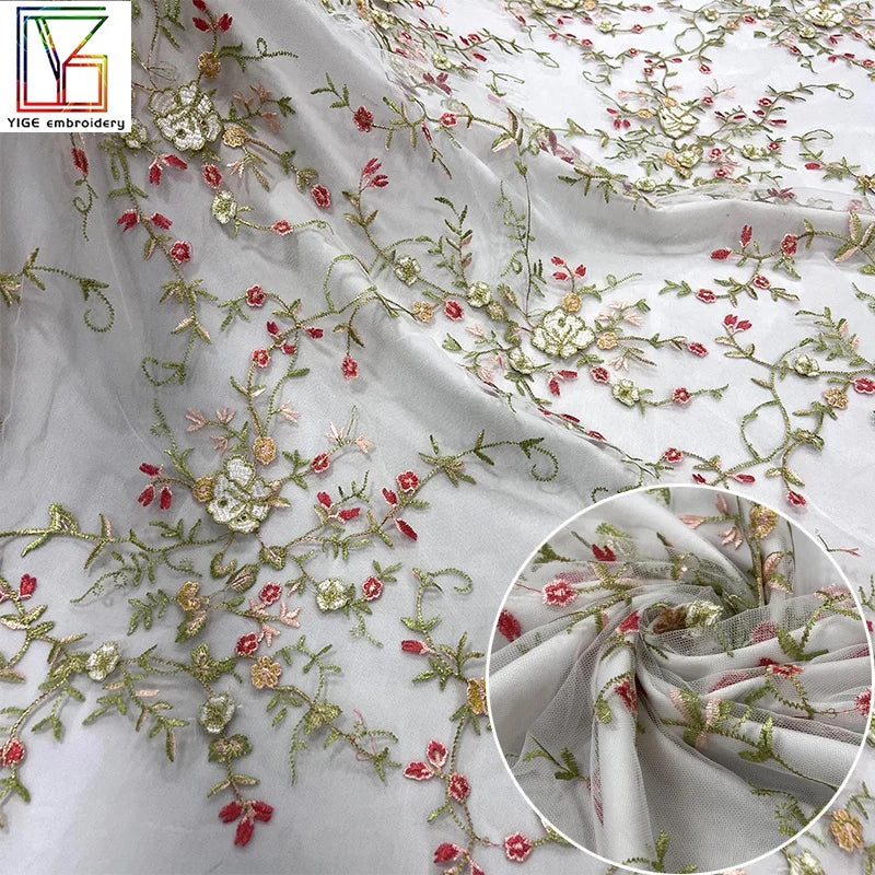 Wholesale Textile Mesh Tulle Fabric OEM Embroidery Wedding Dress Gold Thread Lace Nigeria 3D Embroidery Bridal Lace Fabric