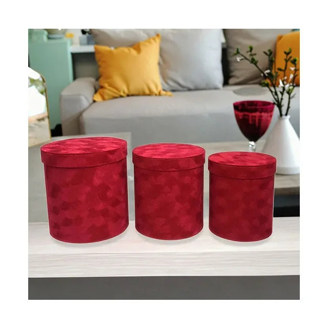 AM-GPA35 Ammy 3 In1 Velvet Round Rose Flower Gift Box Front Window Cover Diamond Flannel Valentines Mothers' Day Empty Box