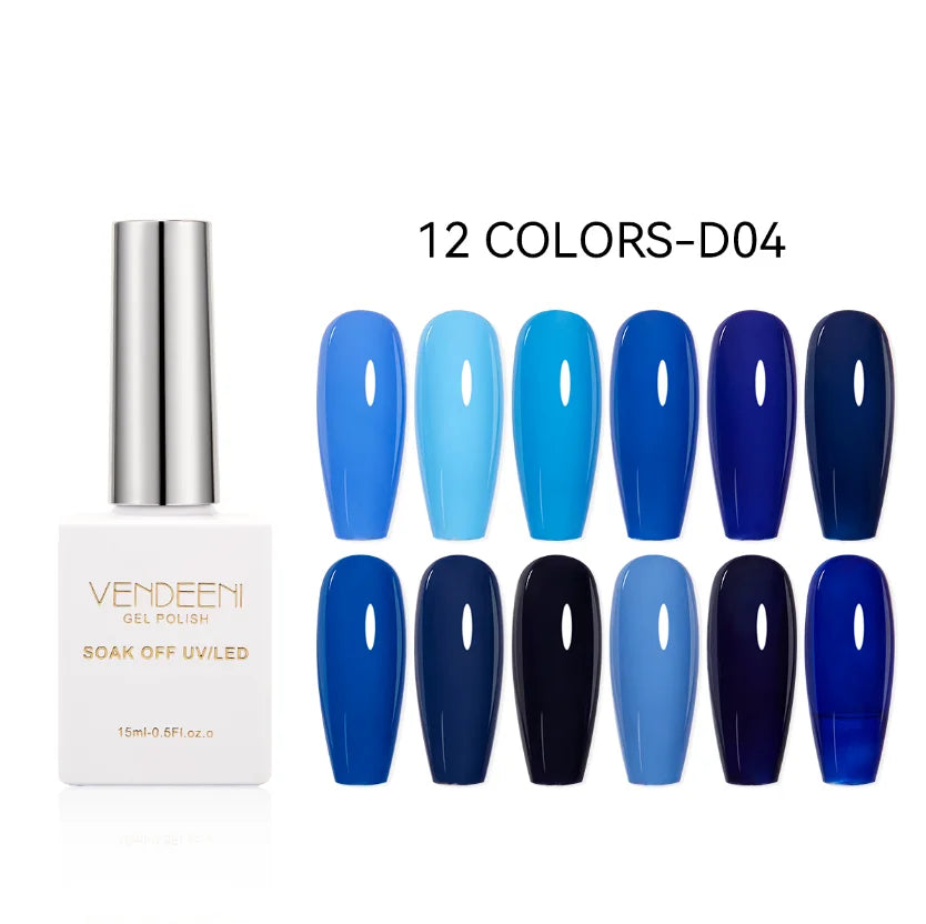 Vendeeni Nail Supplier Top Popular Navy Blue 12colors Nail Gel Polish Set Box Collection OEM/ODM Free Custom UV Gel Nail Polish