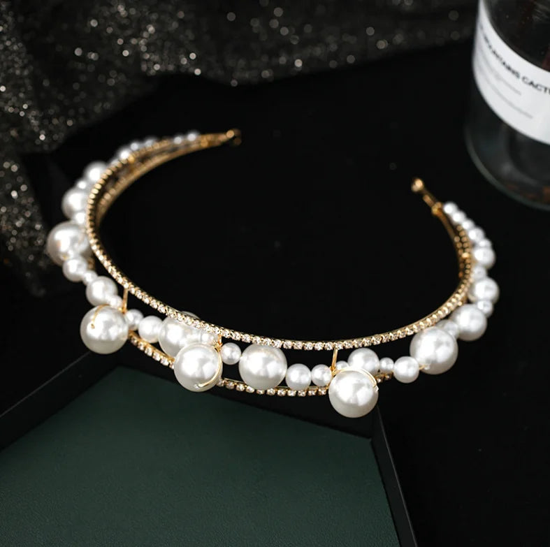 Pearl Bridal Crown Hairband Handmade Birthday Princess Crown Bridal Headdress Hair Accessories