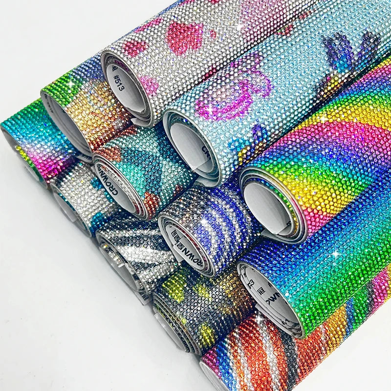 40*24cm Rainbow Rhinestone Design Crystal Rhinestone Sheet Applique Crystal Trimming Sticker for Craft
