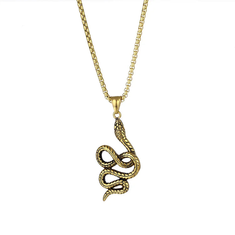 No Fade Silver Stainless Steel Snake Pendant Necklace with Rope Chain for Wedding Engagement Anniversary