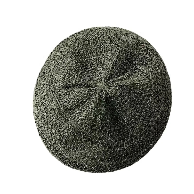 Womens Summer Beret Hat French Style Beanie Hats Hollow-Out Vintage Painters Woven Cap Artist Hat