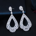 Geometric Full Micro Paved CZ Crystal 18k Gold Color Wedding Luxury Large Long Drop Earrings for Women Dancing Banquet Jewelry