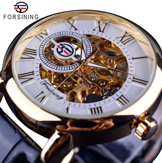Forsining Design Men Hollow Engraving Dial Leather Skeleton Mechanical Watch Mens Luxury Wristwatches Clock One Drop Shipping